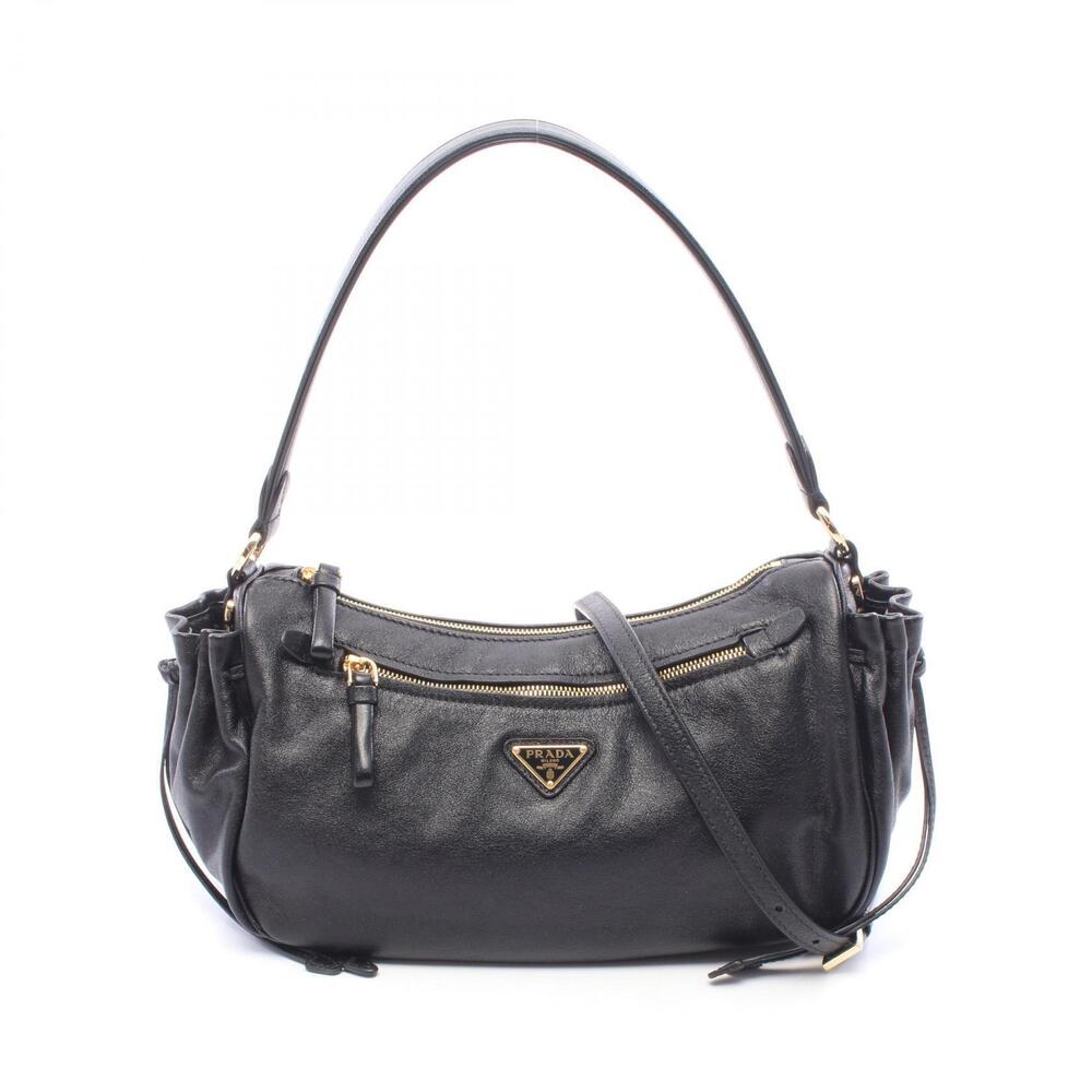 Prada Arque Vitello Daino Leather Hobo Shoulder Bag Black